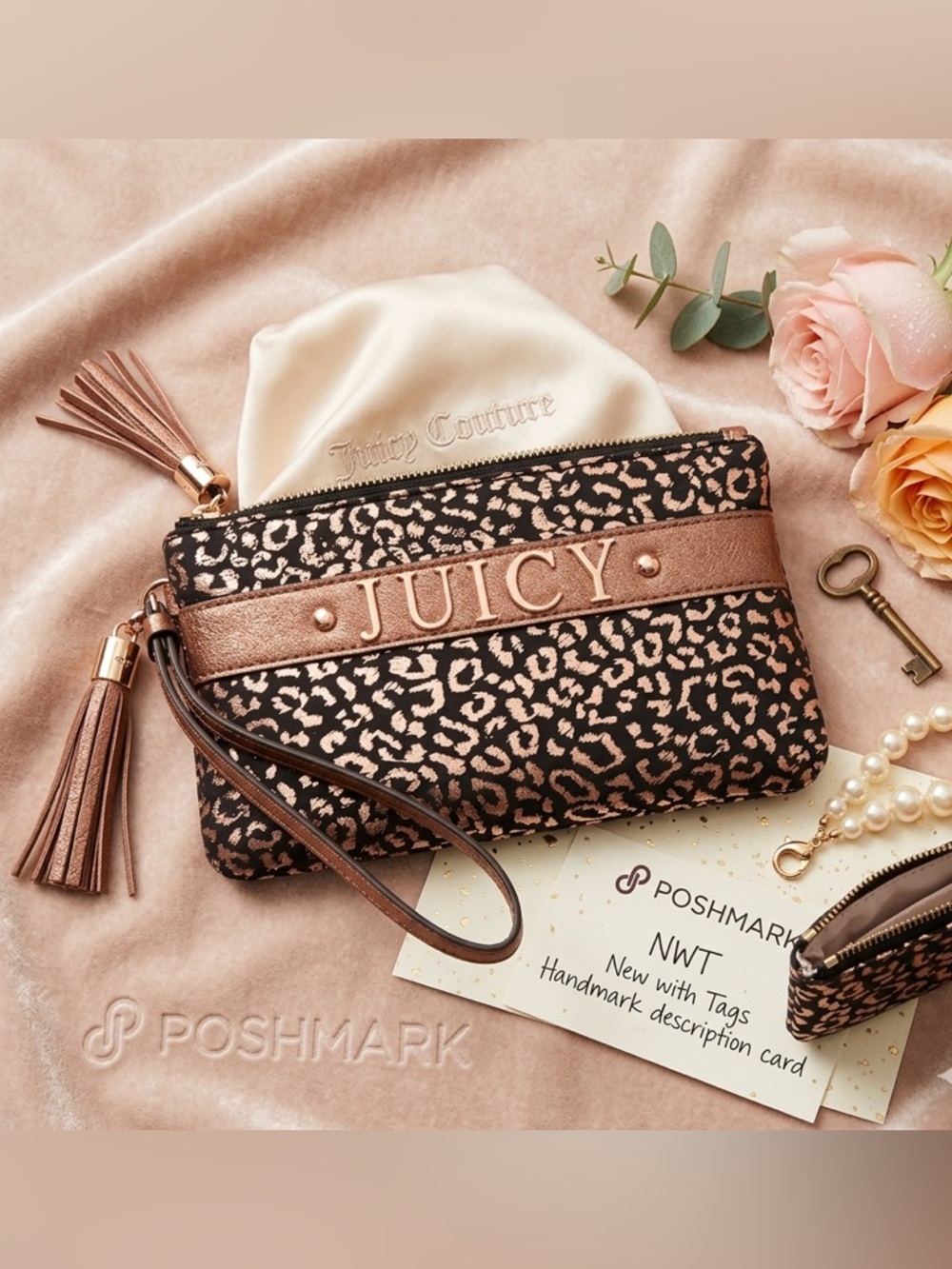 Juicy Couture Leopard Logo Wristlet Small Handbag in Black & Copper